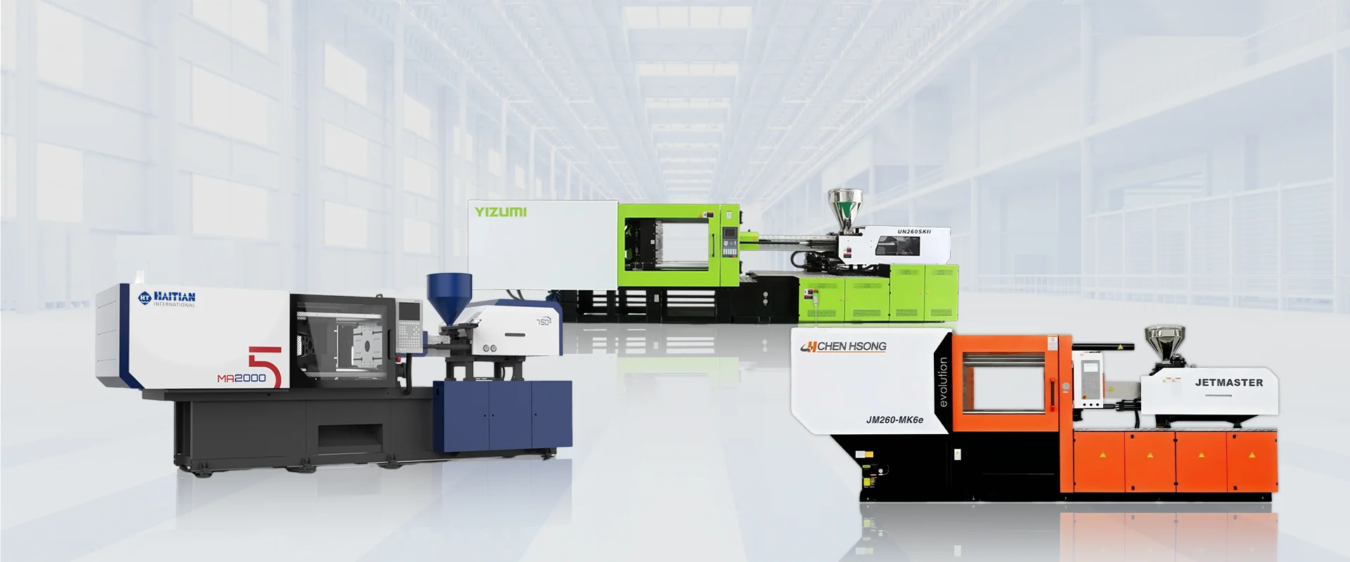 Injection molding machines shown for general context